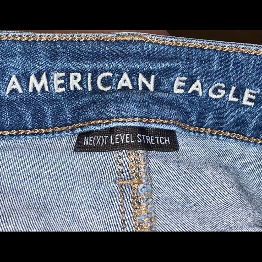 ✨HP✨ “AMERICAN EAGLE” NEXT LEVEL HI-RISE BLUE RIPPED JEGGING, LADIES SZ 2 SHORT - Picture 9 of 9